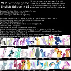 Size: 2500x2500 | Tagged: suggestive, derpibooru import, apple bloom, applejack, babs seed, berry punch, berryshine, cloudchaser, derpy hooves, diamond tiara, dinky hooves, flitter, fluttershy, lightning dust, lyra heartstrings, minuette, octavia melody, pinkie pie, princess cadance, princess luna, queen chrysalis, rainbow dash, rarity, scootaloo, silver spoon, spitfire, sunset shimmer, sweetie belle, tom, trixie, twilight sparkle, twilight sparkle (alicorn), twinkleshine, vinyl scratch, alicorn, pony, princess molestia, birthday game, cutie mark crusaders, exploitable meme, female, mane six, mare, pinkamena diane pie