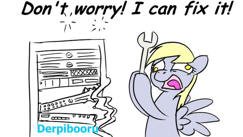 Size: 1920x1080 | Tagged: safe, derpibooru import, edit, derpy hooves, pegasus, pony, derpibooru, 503, animated, comic sans, d:, derp, derpibooru is down, derpy hooves tech support, female, flailing, frown, hitting, mare, meta, open mouth, percussive maintenance, server, simple background, solo, sparks, spread wings, text, tongue out, truth, white background, wide eyes, wings, wrench