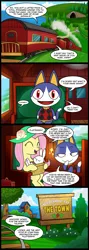 Size: 713x2000 | Tagged: angel bunny, animal crossing, artist:madmax, basket, comic, comic:the town, crossover, fluttershy, hat, rover, safe, train