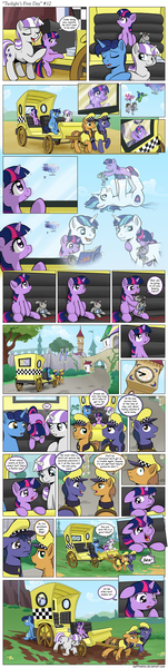 Size: 1200x4778 | Tagged: airship, artist:muffinshire, carriage, comic, comic:twilight's first day, cute, derpibooru import, dexterous hooves, filly, filly twilight sparkle, flashback, foal, mud, muffinshire is trying to murder us, night light, oc, oc:sergeant thunderhead, playing, royal guard, running, safe, shining armor, slice of life, smarty pants, taxi, twiabetes, twilight sparkle, twilight velvet, what were you thinking