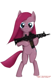 Size: 3269x5000 | Tagged: safe, artist:orang111, derpibooru import, pinkie pie, earth pony, pony, absurd resolution, bipedal, eotech, gun, hk416, holographic sight, looking at you, picatinny rail, pinkamena diane pie, rifle, solo, weapon