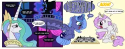 Size: 1600x625 | Tagged: artist:beasert, cewestia, chess, chessboard, chessboard incorrectly oriented, comic, crying, derpibooru import, filly, magic, nightmare moon, princess celestia, princess luna, safe, woona