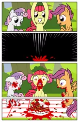 Size: 900x1381 | Tagged: apple bloom, artist:habijob, comic, cutie mark crusaders, derpibooru import, french fries, ketchup, not blood, safe, scootaloo, sweetie belle