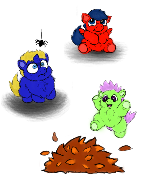 Size: 484x603 | Tagged: artist:mr tiggly the wiggly walnut, derpibooru import, fluffy pony, pile of leaves, safe, spider