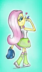 Size: 1677x2835 | Tagged: safe, artist:cartuneslover16, derpibooru import, fluttershy, snail, equestria girls, backpack, crossover, monsters university, turbo