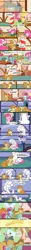 Size: 700x5575 | Tagged: safe, artist:egophiliac, derpibooru import, carrot cake, cup cake, pinkie pie, pound cake, pumpkin cake, tornado bolt, earth pony, pegasus, pony, unicorn, slice of pony life, cloud, comic, flour, older, older pound cake, older pumpkin cake, slice of life, souffle, thunder