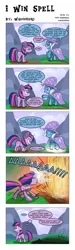 Size: 576x1920 | Tagged: safe, artist:pony-berserker, artist:szafalesiaka, artist:wadusher0, derpibooru import, trixie, twilight sparkle, pony, magic duel, abuse, comic, gravity, magic, schedule, spell, trixiebuse