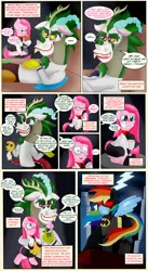 Size: 2112x3850 | Tagged: arkham asylum, artist:blackbewhite2k7, batman, batmare, chocolate milk, comic, crossover, dc comics, derpibooru import, discord, harley quinn, jokercord, mad love, pinkamena diane pie, pinkie pie, pinkie quinn, rainbow dash, semi-grimdark, the joker