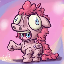 Size: 750x750 | Tagged: safe, artist:flavinbagel, derpibooru import, pinkie pie, earth pony, pony, clothes, costume, cute, diapinkes, female, looking at you, mare, pinkie costume, pony costume, smiling, solo