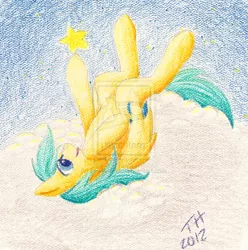 Size: 800x805 | Tagged: artist:lovelywaifu, cloud, derpibooru import, safe, solo, stars, sunshower raindrops, tangible heavenly object, traditional art