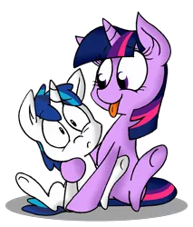 Size: 1110x1305 | Tagged: safe, artist:strangiesleepy, derpibooru import, shining armor, twilight sparkle, pony, unicorn, friendship is witchcraft, colt, female, filly, francis sparkle, incest, male, not creepy, shipping, siblings, simple background, tongue out, transparent background, wide eyes, younger