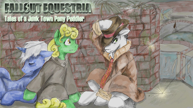 Size: 1280x720 | Tagged: artist needed, derpibooru import, fallout equestria, junk town pony peddler, oc, oc:dreamer, oc:prodigious peddler, oc:sun beam, safe, tales of a junk town pony peddler, unofficial characters only