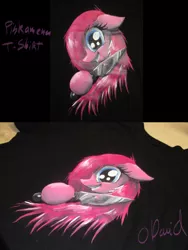 Size: 3000x4000 | Tagged: artist:duh-veed, clothes, derpibooru import, knife, pinkamena diane pie, pinkie pie, semi-grimdark, t-shirt