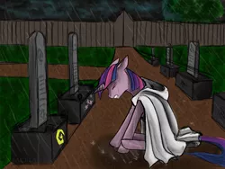 Size: 700x525 | Tagged: artist:backlash91, artist:denmawarlight, derpibooru import, grave, rain, sad, safe, solo, twilight sparkle