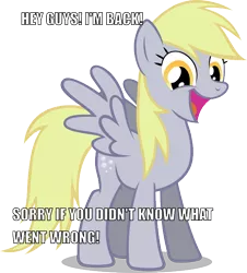 Size: 578x640 | Tagged: safe, derpibooru import, derpy hooves, pegasus, pony, derpibooru, derpibooru is down, female, impact font, mare, solo, underp