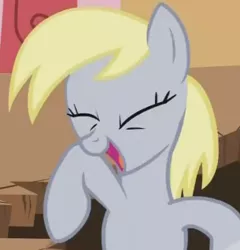 Size: 305x318 | Tagged: safe, derpibooru import, derpy hooves, pony, happy, silly, silly pony, solo