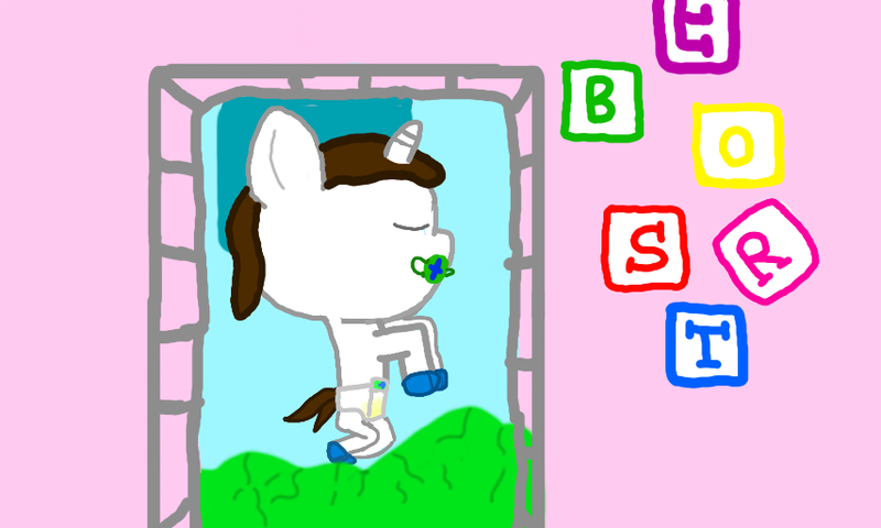 Size: 854x512 | Tagged: safe, artist:jomasterii, derpibooru import, oc, unofficial characters only, pony, unicorn, 1000 hours in ms paint, baby, blocks, booties, crib, diaper, foal, pacifier, sleeping, solo, strobe orion