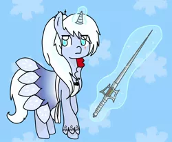 Size: 984x812 | Tagged: artist:theunluckycat, derpibooru import, magic, myrtenaster, ponified, rwby, safe, scar, solo, sword, weiss schnee