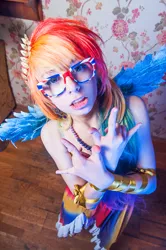 Size: 2848x4288 | Tagged: artist:serebii42, clothes, cosplay, derpibooru import, dress, gala dress, glasses, human, irl, irl human, photo, rainbow dash, rainbow dork, safe, solo