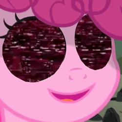 Size: 256x256 | Tagged: animated, artist:awfulfawfulthefalafe, creepy, derp, derpibooru import, edit, edited screencap, eyes, nightmare fuel, not salmon, oh god the eyes, pinkie pie, safe, screencap, solo, static, tf2 spray, the cutie mark chronicles, wat, youtube poop
