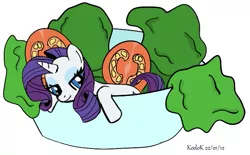 Size: 655x407 | Tagged: artist:kodok37, derpibooru import, ponies in food, rarity, safe, salad, solo