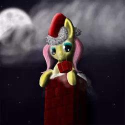 Size: 750x750 | Tagged: artist:the-laughing-horror, christmas, derpibooru import, fluttershy, safe, santa claus, solo