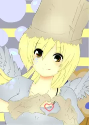 Size: 1024x1448 | Tagged: artist:invader-celes, derpibooru import, derpy hooves, heart, humanized, nightmare night, paper bag, paper bag wizard, safe, solo, winged humanization