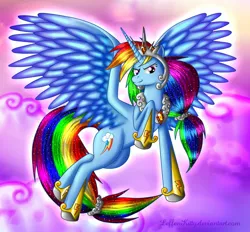 Size: 1400x1300 | Tagged: safe, artist:leffenkitty, derpibooru import, rainbow dash, alicorn, pony, alicornified, race swap, rainbowcorn, solo