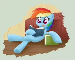 Size: 2278x1842 | Tagged: safe, artist:artoftheghostie, derpibooru import, rainbow dash, book, heart eyes, reading, solo, tongue out, wingding eyes