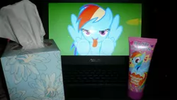 Size: 3072x1728 | Tagged: derpibooru import, hand lotion, irl, kleenex, lotion, photo, rainbow dash, suggestive, tissue, tissue box, waifu date