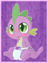 Size: 980x1280 | Tagged: safe, artist:cuddlehooves, derpibooru import, spike, baby dragon, baby spike, clean diaper, cuddlehooves is trying to murder us, cute, cutie mark diapers, diaper, image, jpeg, poofy diaper, solo, spikabetes
