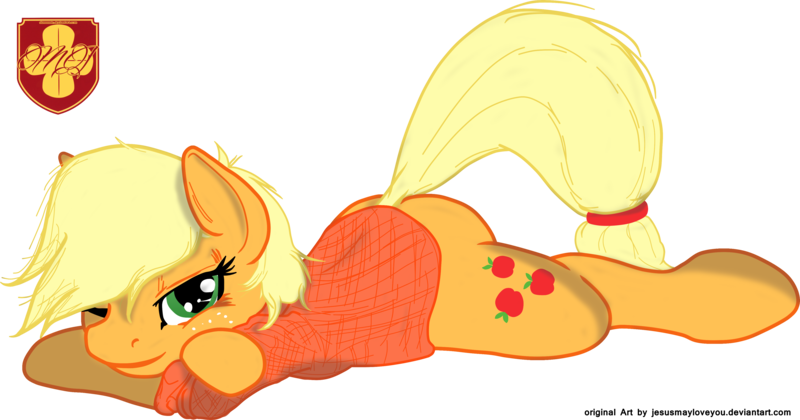 Size: 4308x2260 | Tagged: applejack, artist:signumde, artist:tres-apples, clothes, derpibooru import, prone, safe, simple background, solo, transparent background, vector