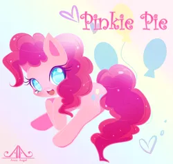 Size: 1600x1512 | Tagged: safe, artist:anzuangel, derpibooru import, pinkie pie, earth pony, pony, colored pupils, cute, cutie mark, diapinkes, female, heart, heart eyes, looking at you, mare, open mouth, solo, wingding eyes
