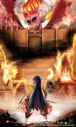 Size: 1200x2000 | Tagged: safe, artist:daughter-of-fantasy, derpibooru import, sunset shimmer, twilight sparkle, twilight sparkle (alicorn), human, equestria girls, anime, attack on titan, crossover, facing away, humanized, rear view, sunset satan