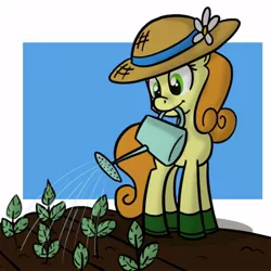 Size: 500x500 | Tagged: 30 minute art challenge, carrot top, cute, cutie top, derpibooru import, flower, gardening, golden harvest, hat, safe, solo, source needed, watering can