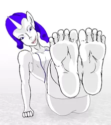 Size: 732x828 | Tagged: ambiguous facial structure, anthro, artist:drknite007, barefoot, derpibooru import, feet, female, foot fetish, foot focus, looking at you, plantigrade anthro, rarity, soles, solo, solo female, suggestive, toes