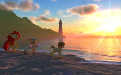 Size: 2048x1280 | Tagged: 3d, artist:saxm13, beach, derpibooru import, lighthouse, oc, ocean, safe, sunset, unofficial characters only