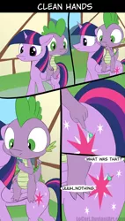 Size: 1600x2823 | Tagged: safe, artist:loceri, derpibooru import, spike, twilight sparkle, twilight sparkle (alicorn), alicorn, pony, booger, boogers, comic, dialogue, female, flank, gross, mare, mucus, nose picking, poking, riding, slice of life, snot, touch, yuck