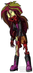 Size: 248x550 | Tagged: grimdark, artist:sandvvich, derpibooru import, sunset shimmer, zombie, equestria girls, blood, solo, zombified