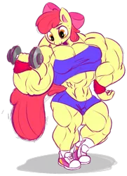 Size: 627x864 | Tagged: anthro, apple bloom, apple brawn, artist:doctorplaid, buff, derpibooru import, exercise, fetish, muscle fetish, muscles, overdeveloped muscles, safe, simple background, solo, transparent background, vector, weight lifting, workout