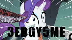 Size: 1280x720 | Tagged: 2edgy4me, 4chan, abandon thread, edgy, frown, knife, /mlp/, rarity, reaction image, safe, solo, weapon, wide eyes