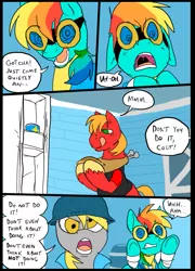 Size: 697x967 | Tagged: safe, artist:metal-kitty, derpibooru import, apple fritter, big macintosh, derpy hooves, rainbow dash, earth pony, pony, comic:meet the heavy, apple family member, apple fritter (food), comic, crossover, derpy soldier, heavy, heavy mac, male, meet the apple fritter, meet the sandvich, rainbow scout, scout, soldier, stallion, team fortress 2, this will end in pain and/or death