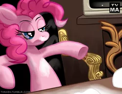 Size: 1000x770 | Tagged: artist:1trick, chair, cocaine, derpibooru import, drugs, junkie pie, parody, pinkie montana, pinkie pie, safe, scarface