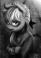 Size: 700x1000 | Tagged: artist:derp-my-life, hairclip, monochrome, nose wrinkle, rainbow dash, safe, solo, starfleet, star trek