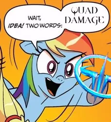 Size: 334x366 | Tagged: derpibooru import, meme, quad damage, quake, quake 3 arena, rainbow dash, safe, two words meme