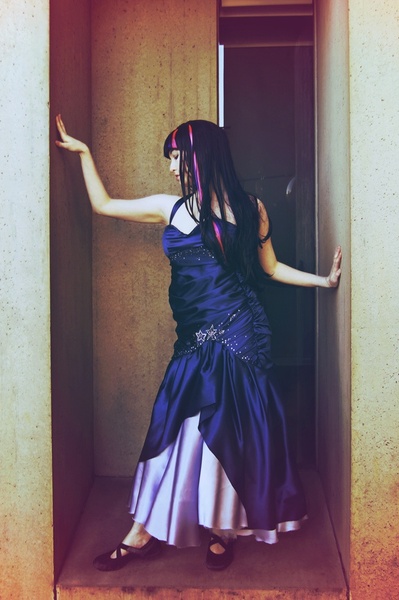 Size: 665x1000 | Tagged: artist:gothichamlet, artist:regan, clothes, cosplay, derpibooru import, dress, gala dress, human, irl, irl human, photo, safe, solo, twilight sparkle