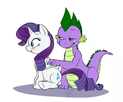 Size: 997x827 | Tagged: safe, artist:pia-sama, derpibooru import, rarity, spike, back scratching, blushing, female, male, noodle arms, older, scratching, scrunchy face, shipping, sparity, straight