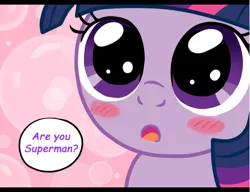 Size: 598x459 | Tagged: artist:mangaka-girl, comic sans, cute, derpibooru import, filly, safe, solo, superman, twilight sparkle