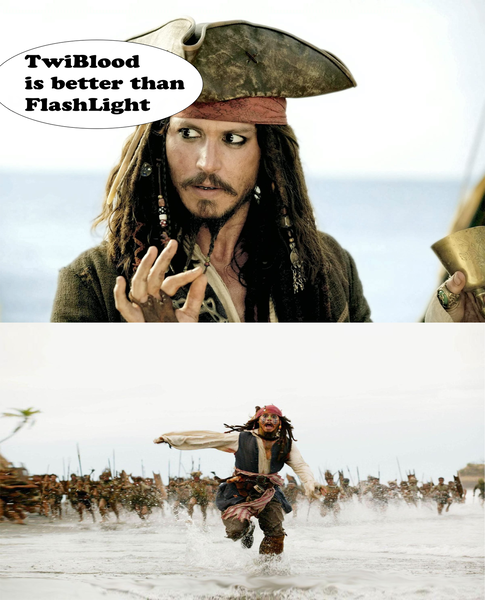 Size: 1202x1488 | Tagged: safe, derpibooru import, barely pony related, exploitable meme, flashlight, jack sparrow, meme, shipping, twiblood, unpopular opinion sparrow