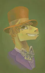 Size: 1300x2100 | Tagged: artist:exclusionzone, artist:somepony77212, bowtie, carrot cake, clothes, crossover, derpibooru import, grin, hat, portrait, safe, smiling, solo, suit, top hat, willy wonka